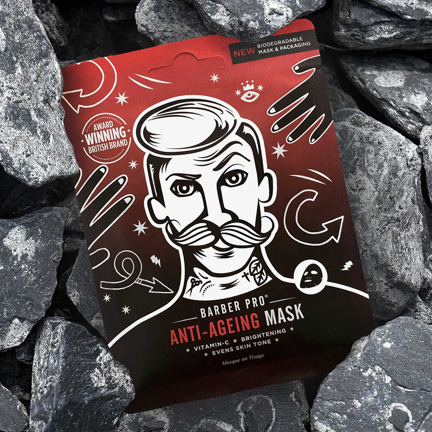 BARBER PRO Anti-Ageing Face Sheet Mask - 100% Biodegradable Rocks