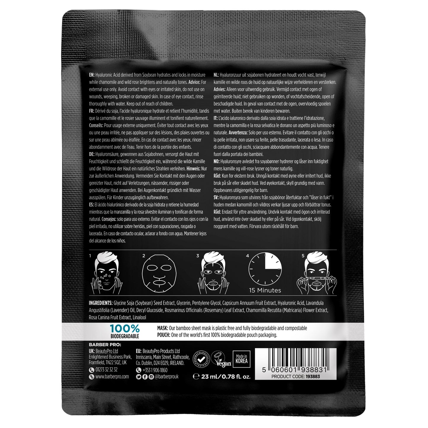 BARBER PRO Hydrating Face Sheet Mask - 100% Biodegradable Back