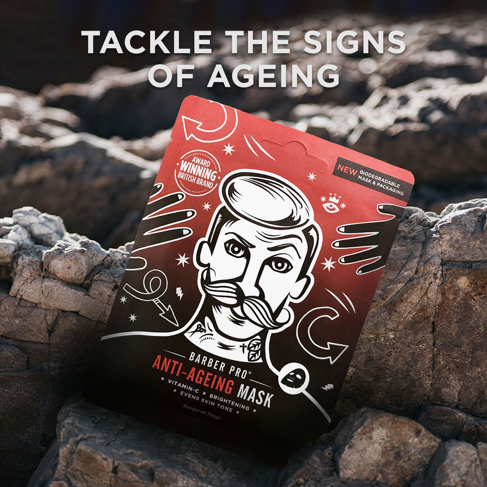 
                  
                    BARBER PRO Anti-Ageing Face Sheet Mask - 100% Biodegradable Background
                  
                