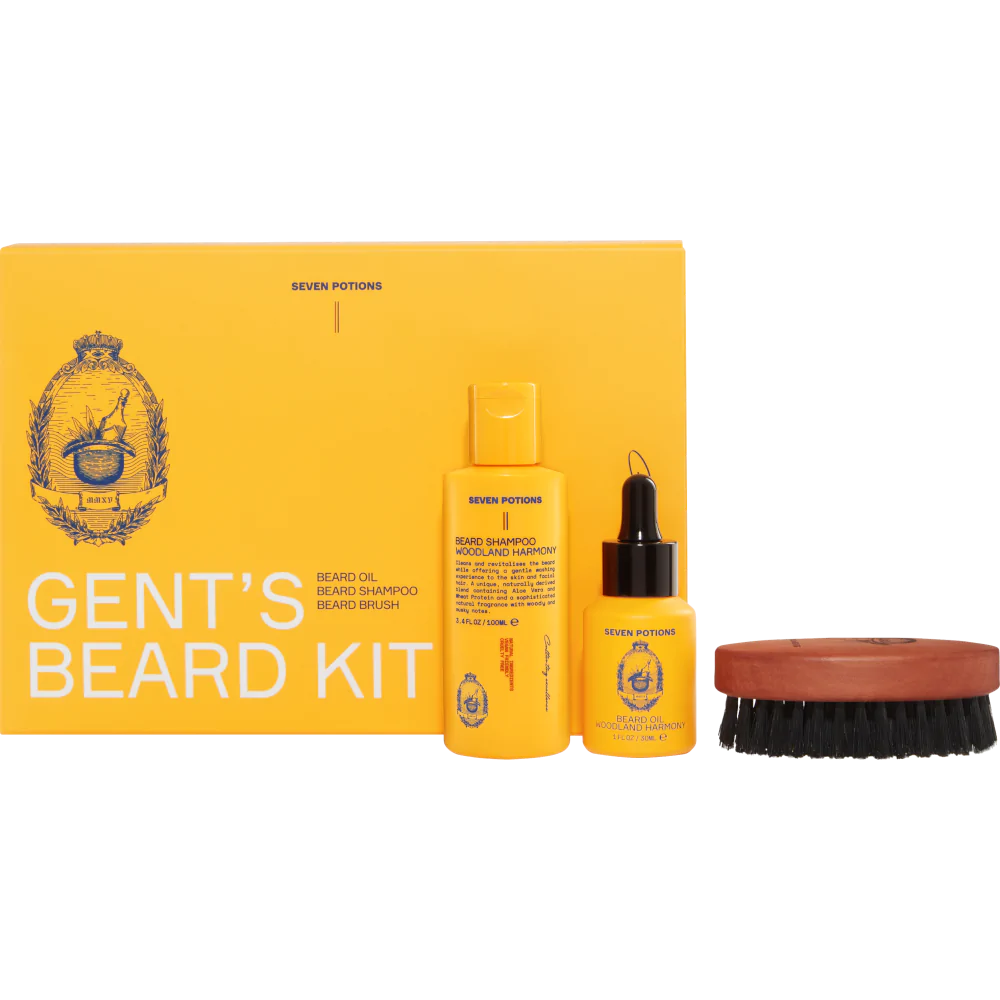 Seven Potions Beard Grooming Set - Beard Oil, Beard Shampoo, Beard Brush